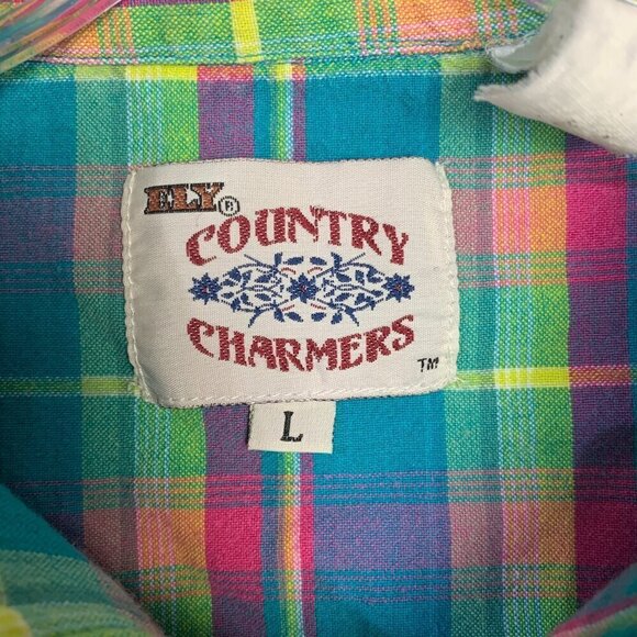 Ely Vintage Pearl Snap Plaid Sleeveless Button Down Western Shirt - Picture 7 of 8
